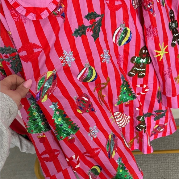 Queen of Sparkles Festive Pink Striped Christmas Collar Dress-fully sequined - Picture 5 of 6